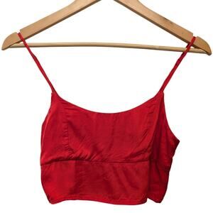 Jagger & Stone The‎ Dylan Silky Crop Top Cherry Red Spaghetti Straps Scoop Neck